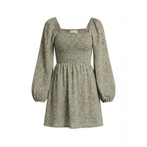 Paper Crane Green Floral Smocked Square Neck Long Sleeve M Casual Boho
